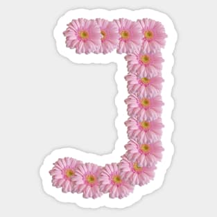 Letter J Pink Gerbera Daisy Typography Sticker